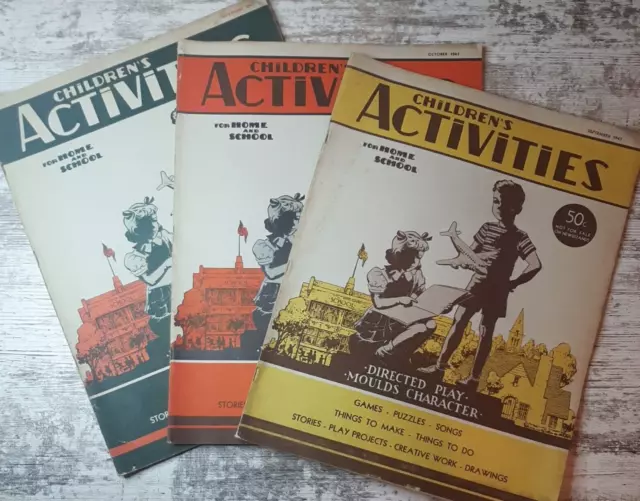 Vintage Children's Activities for Home and School Magazine Lot of 3 Issues 1947