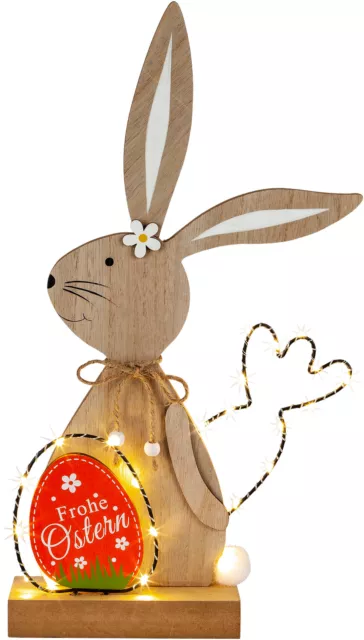 LED-Hase "Hoppel" 40 cm Liebenswerter Hase aus Holz Osterei & Karotte B-WARE