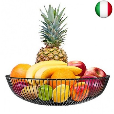 DMAR Portafrutta Metallo Fruttiere 28 x 7.5 cm Nero Grande Porta Frutta da Tavolo Cesto di Frutta in Ferro Cestini per Frutta Moderno 