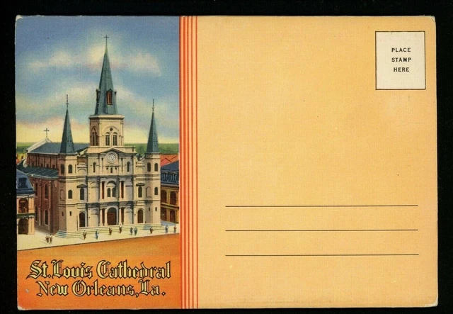 Postcard Folder Louisiana LA New Orleans St. Louis Cathedral Stained Glass Linen