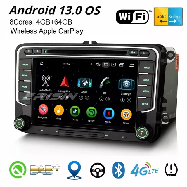 CarPlay Android 13 DAB+ Autoradio Navi Per VW Caddy Golf 5/6 Passat Tiguan Skoda