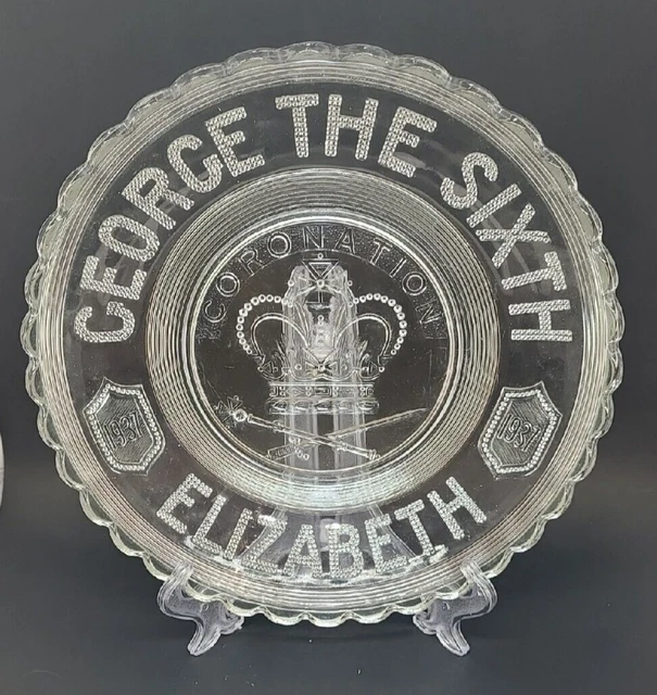 ANTIQUE GLASS PLATE King VI Queen Elizabeth 1937 Coronation