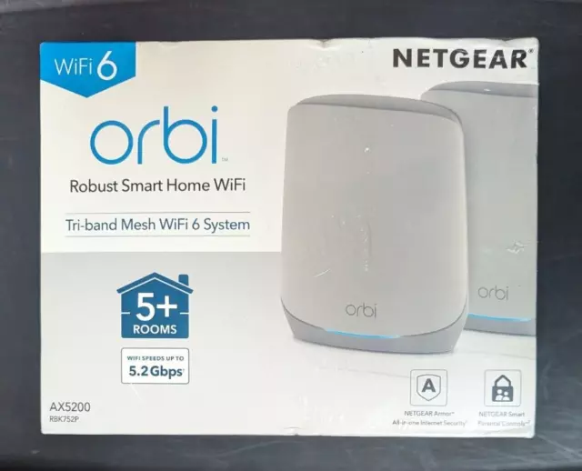 NETGEAR Orbi AX5200 Tri-Band Mesh WIFI 6 System RBK752P-100NAS BRAND NEW