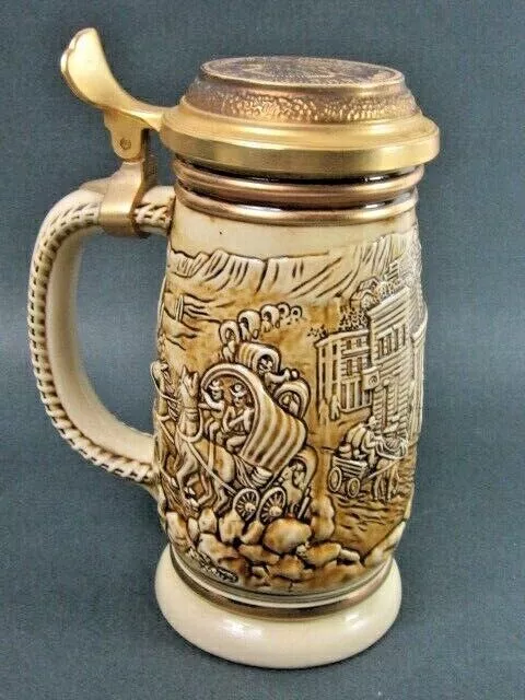 Beer Stein Avon Pewter Lid The Gold Rush Handcrafted in Brazil 1987     jckrm