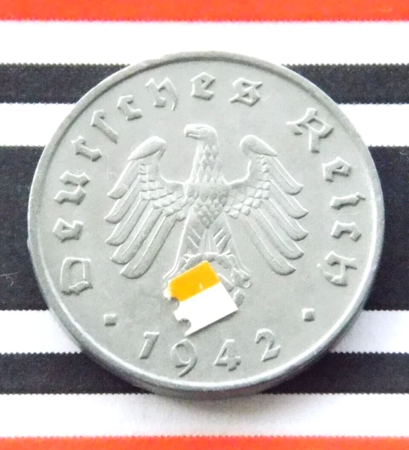 GERMAN Coin 1942 F 10 REICHSPFENNIG Zinc SWASTIKA 3rd Reich WW2 NICE Pfennig Rpf