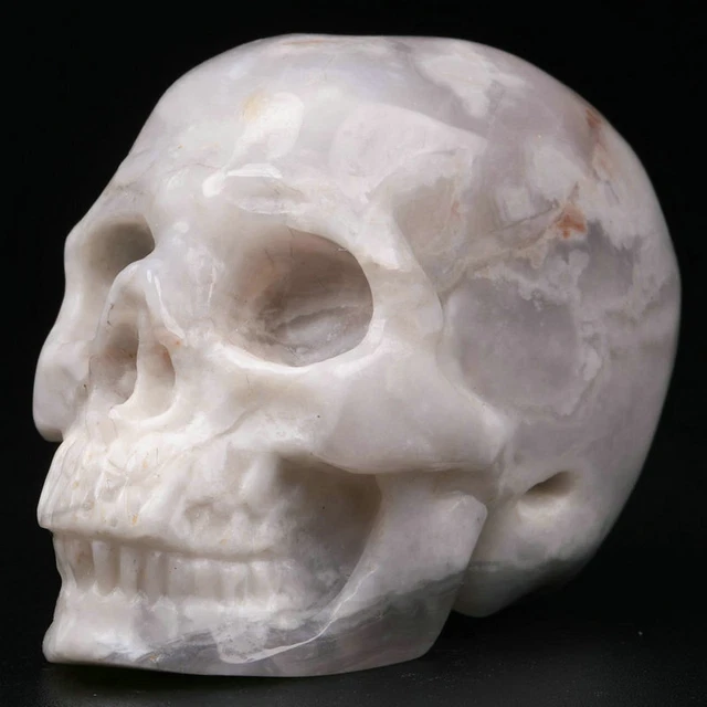 2.0" White Crazy Lace Agate Carved Crystal Skull, Realistic, Crystal Healing