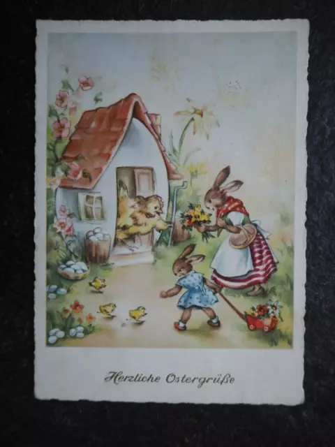 Alte AK , Ostern , Osterhäsin mit Osterküken , (K286)