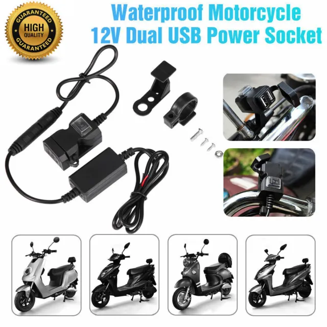 12V Dual USB Port Waterproof Motorcycle Motorbike Charger Power Adapter Socket