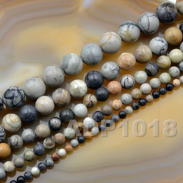 Natural New Picasso Jasper Gemstone Round Beads 15.5" 4mm 6mm 8mm 10mm 12mm