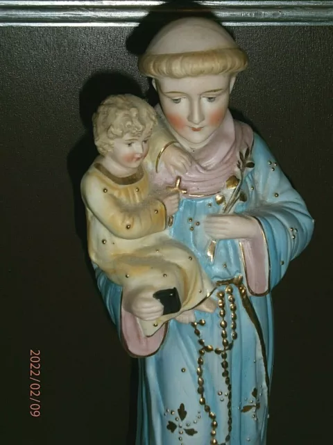 ANCIENNE STATUE RELIGIEUSE: SAINT ANTOINE ET JESUS/BISCUIT ANDENNE/XXè/H.35 cm