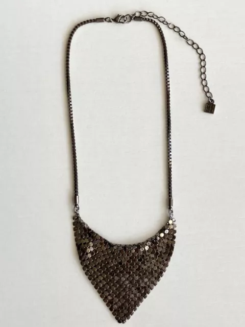 Givenchy Triangle Mesh Bib Pendant Box Chain Necklace Gunmetal Vintage 1990s 2