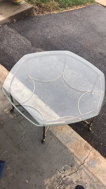 Vintage MCM Directoire Style Italian Brass and Glass Top Coffee Table