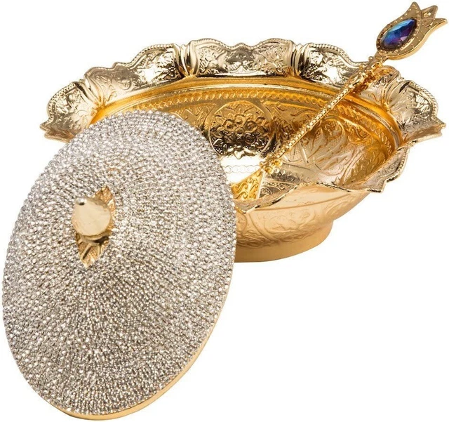 Swarovski Crystal Coated Handmade Brass Sugar Chocolate Candy Bowl Serving Dish