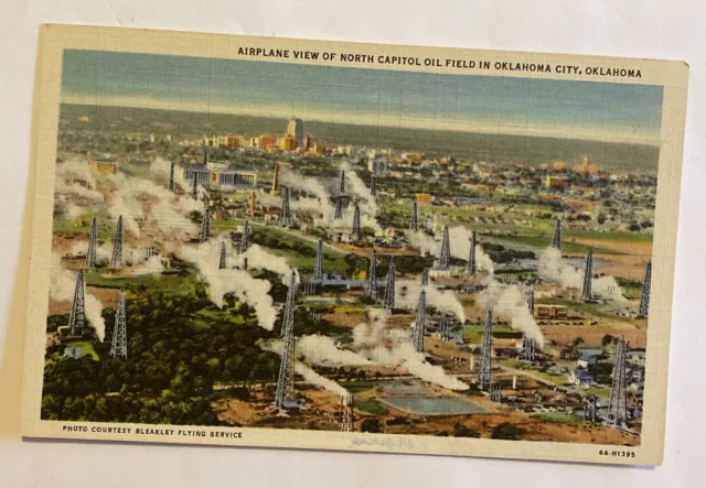 Oklahoma City OK -AIRPLANE VIEW OF NORTH CAPITOL OIL FIELD- Linen Postcard