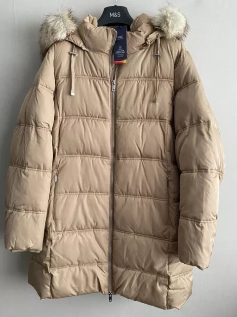 Rrp £99 Ladies M&S Size 22 Soft Thermowarmth Stormwear Beige Puffer Jacket Coat