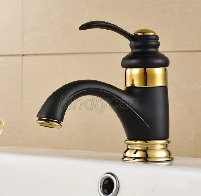 Black Oil Rubbed Bronze & Gold Brass Bathroom Sink Faucet Basin Mixer Tap Knf803