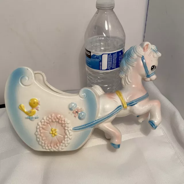 Inarco Japan Pony Horse & Buggy Nursery Planter E2239 Vintage Baby Pink Blue