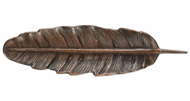 Fine Feather Metal Tray, Detailed Copper Feather Centerpiece Home Decor
