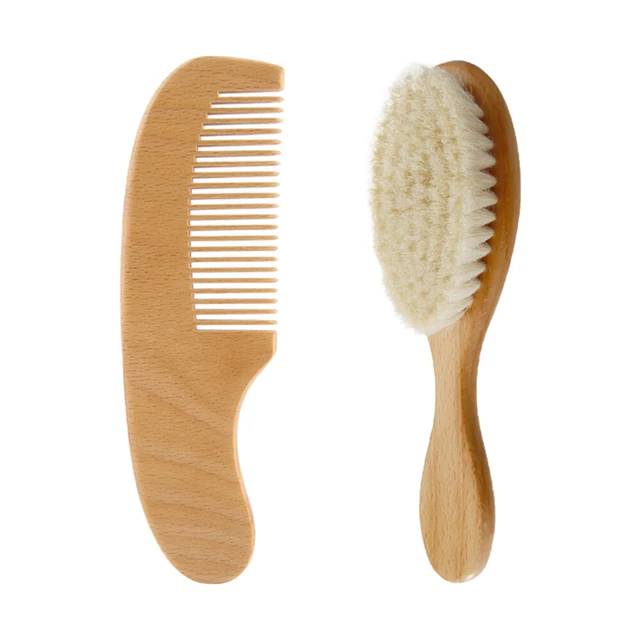 Shampoo Brush Baby Bath Wood Comb Kit Wool Bristle Hair Child Toddler Oval