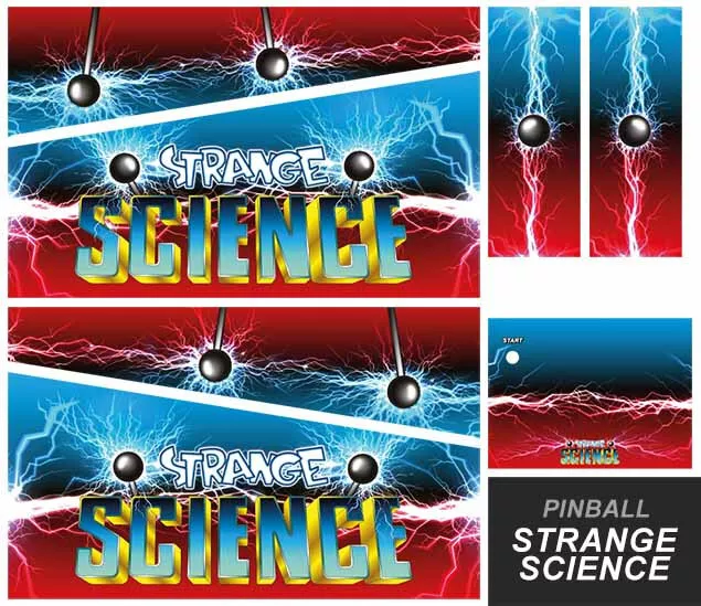 Alternative Gottlieb Pinball Cabinet Decal and Side Blades Set Strange Science