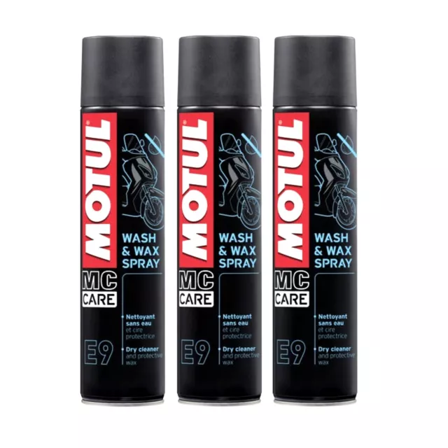 3x 400ml MOTUL E9 WASH&WAX SPRAY Trockenreiniger Lack Plastik Verkleidung Felgen