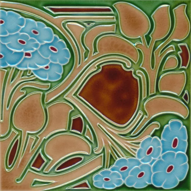 German Ceramic Tile Reproduction Art Nouveau Vintage Rare Majolica Mural Set