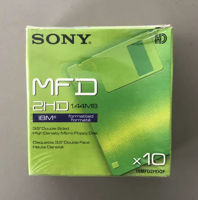 SONY MFD 2HD 1.44MB IBM Formatted 3.5 Double sided HD Micro Floppy Disc -10 pack