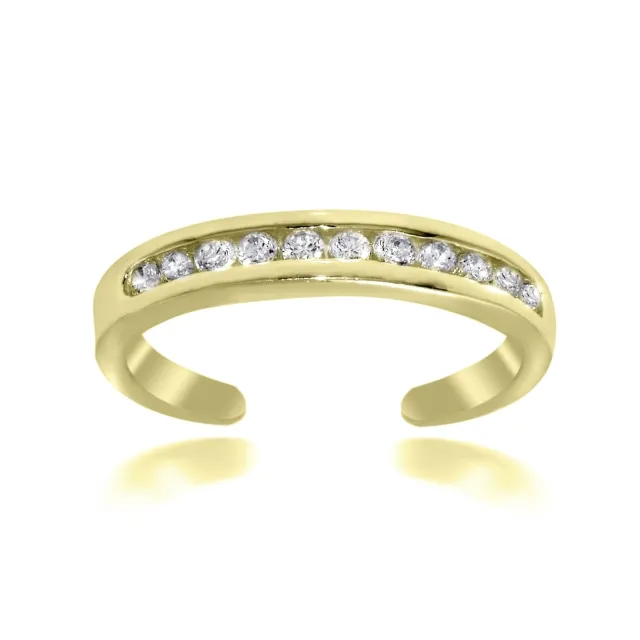 18K Gold Over Sterling Silver Channel-Set CZ Toe Ring