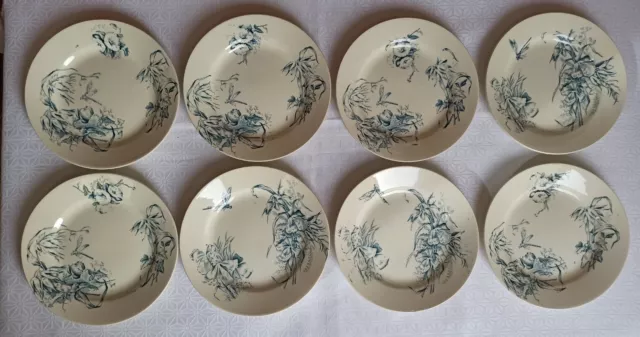 8 Assiettes Plates En Faïence Terre De Fer Art Nouveau 2