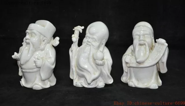 5.2"Chinese dehua White porcelain Fu Boy 3 Longevity God Fu Lu Shou Life Statue 3