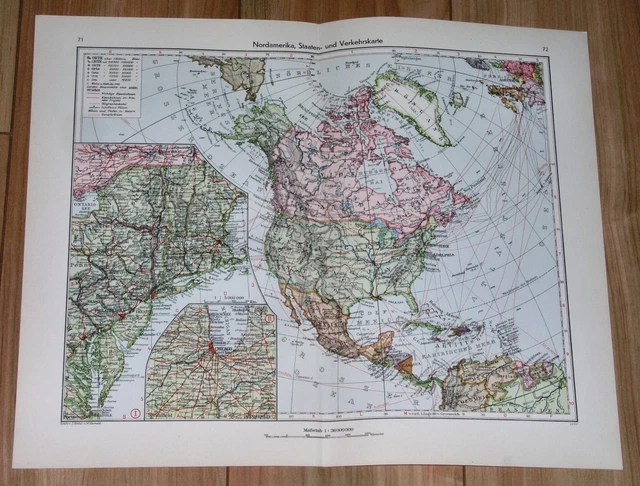 1943 ORIGINAL VINTAGE Wwii Map - 1943 Original Vintage Wwii Map Of North America.webp