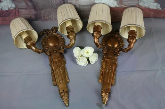 PAIR French Brass regency Bow sconces double arm 1930's wall lights