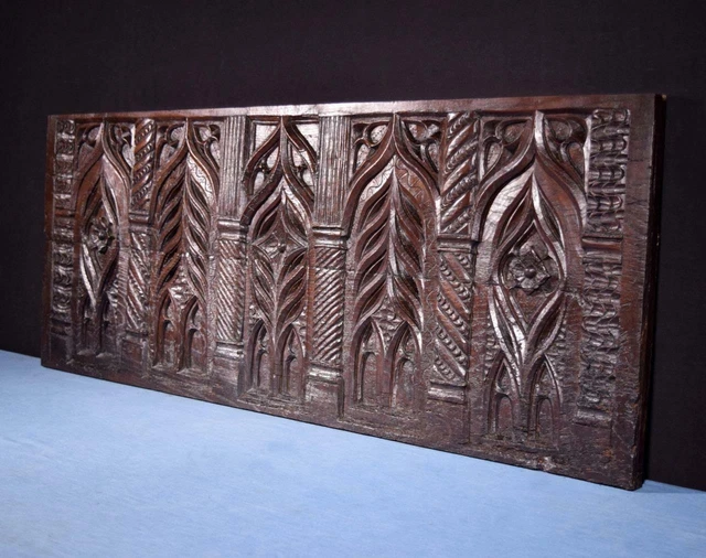 *17th Century Antique French Highly Carved Gothic Panel in Oak Wood Salvage