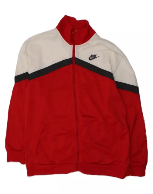 NIKE Boys Tracksuit Top Jacket 13-14 Years XL Red Colourblock Polyester SN02