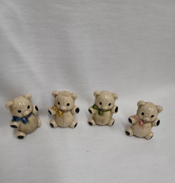 Set Of 4 Vintage Kitschy Teddy Bear Ceramic Figurines 1975  Duncan Mold TM-1