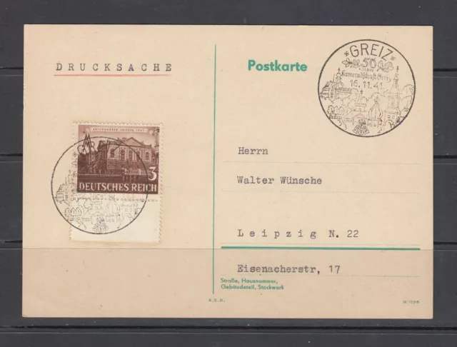 Deutsches Reich Postkarte - Drucksache Mi-Nr. 764 mit Sonderstempel GREIZ - EF
