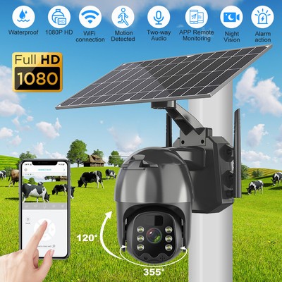 Solar-Powered Wireless WiFi Security Camera - Outdoor/Indoor PTZ With Pan/Tilt, Night Vision, 2-Way Audio, No Wires Needed 12 thumbnail image