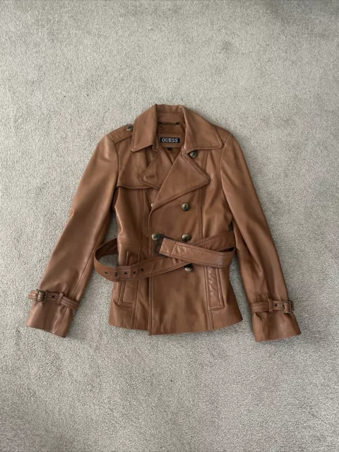 guess brown faux leather jacket women size small