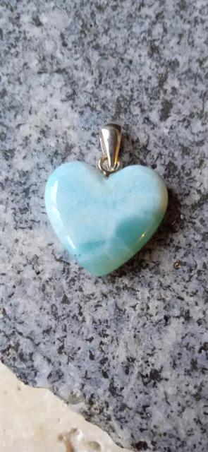 Pendentif Coeur en Larimar - Argent 925 - Rep. Dominicaine - Neuf