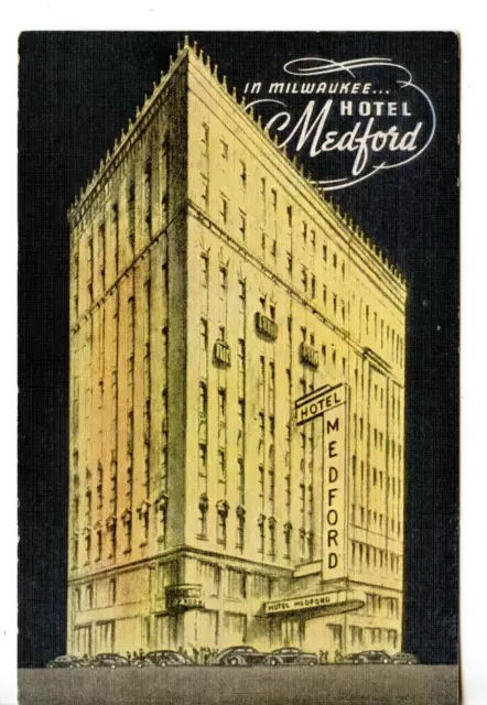 Hotel Medford-Milwaukee-Wisconsin-Vintage Artwork Linen Advertising Postcard