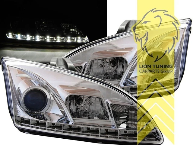 FK LED DRL Halo Lightbar Headlights Ford Focus 2 MK2 C307 4/5dr 05-08 black LHD