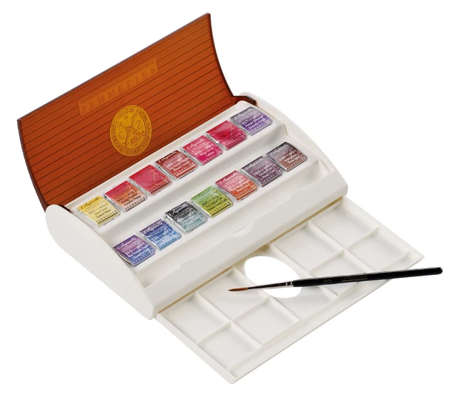 Sennelier French Artists' Watercolor Plastic Travel Set, Half Pan, 14-Colors