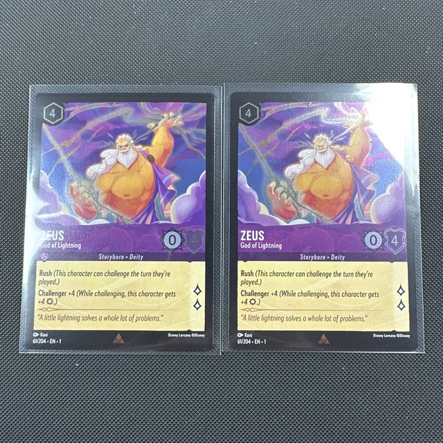 Zeus - God of Lightning * HOLO FOIL * 61/204 Rare - Lorcana The First Chapter X2