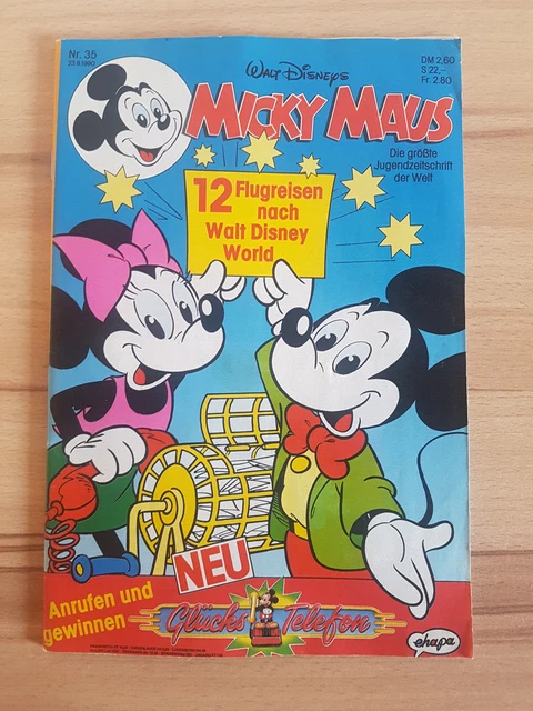Micky Maus Comicheft Nr. 35 1990 mit Beilage Ferien-Fun-Poster  & Sammelkarten