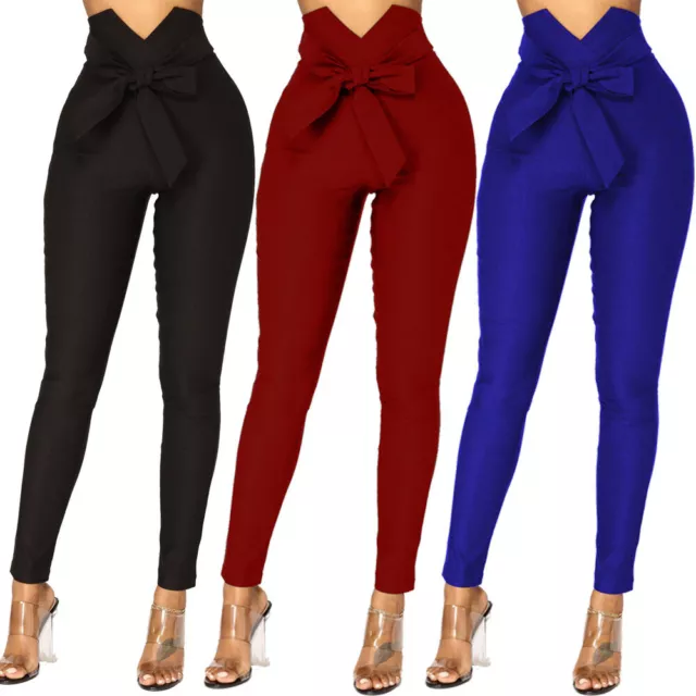 Womens Sexy Leggings Stretch Fashion Trousers Bow Knot High Waist Pants Slim Fit