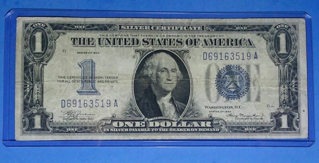 *1934 $1 Silver Cert. ! Funny Back ! Nice, Vf.circ.! Old Us Currency !