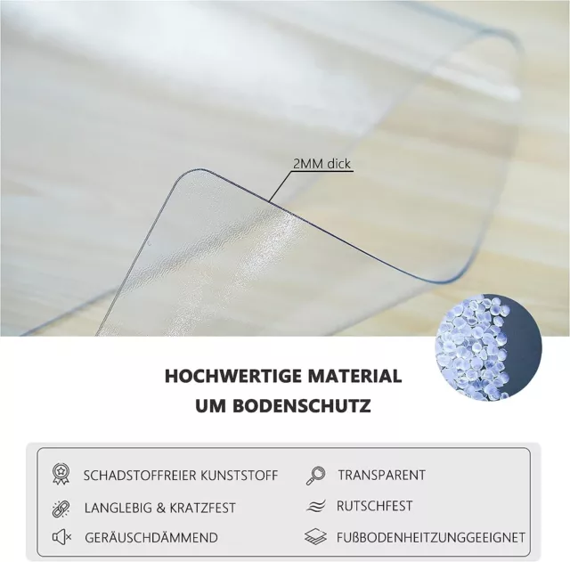 MUHOO Bodenschutzmatte, Bürostuhl Unterlage, Hartboden Teppich für Parkett, Büro