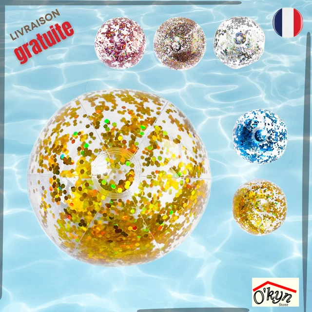 Ballon Gonflable Jeux de Plage / Piscine, Muticouleurs Avec Paillettes, Neuf.