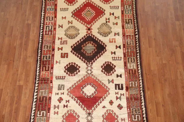 Vintage Geometric Abadeh Area Rug 5x8 ft. Hand-Knotted Wool Ivory Carpet 3