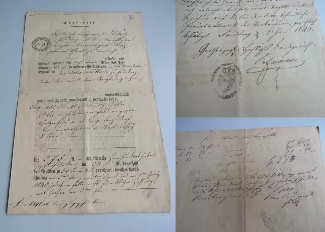 Kaufbrief FRIEDBERG 1840, Signaturen Bürgermeister FRITZ & Landrichter HOFMANN